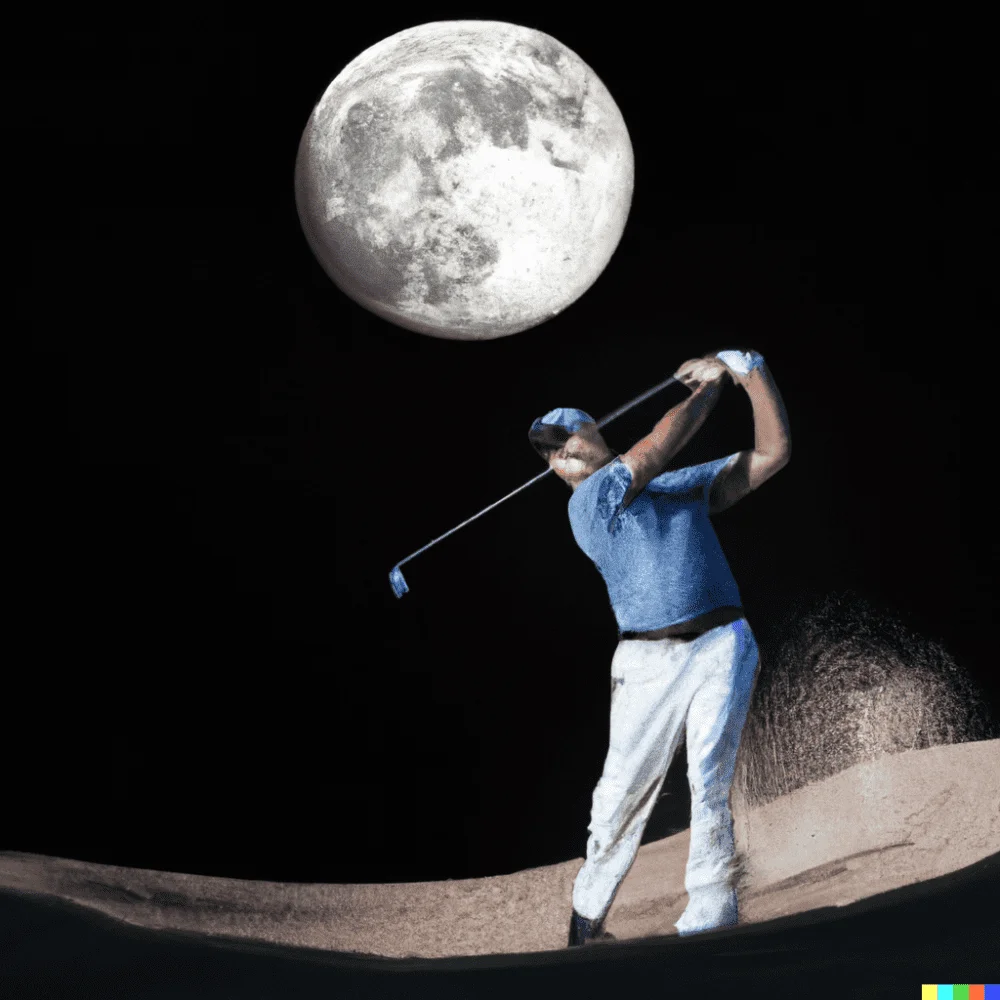 DALL·E 2023-04-05 14.46.24 - golfer hitting soft bunker shot on the moon.webp